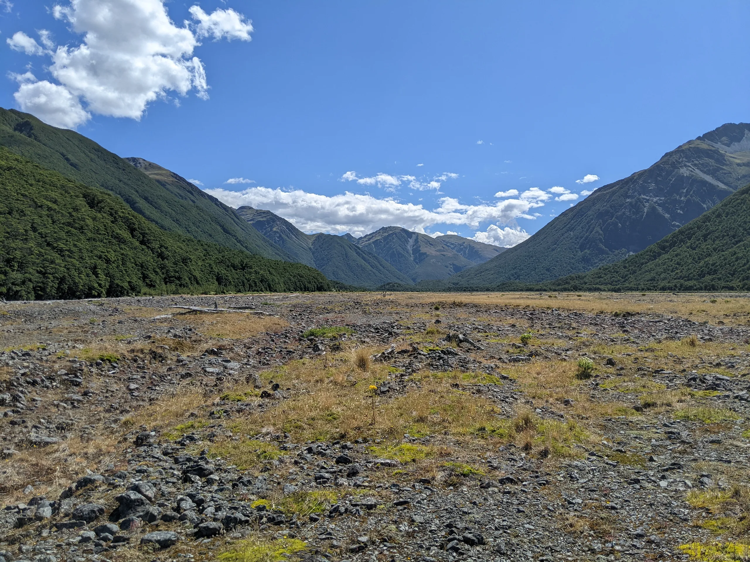 Beelining across the Poulter River to reach Poulter Hut. The hut becomes visible at quite a distance but I kept GPS handy just in case.