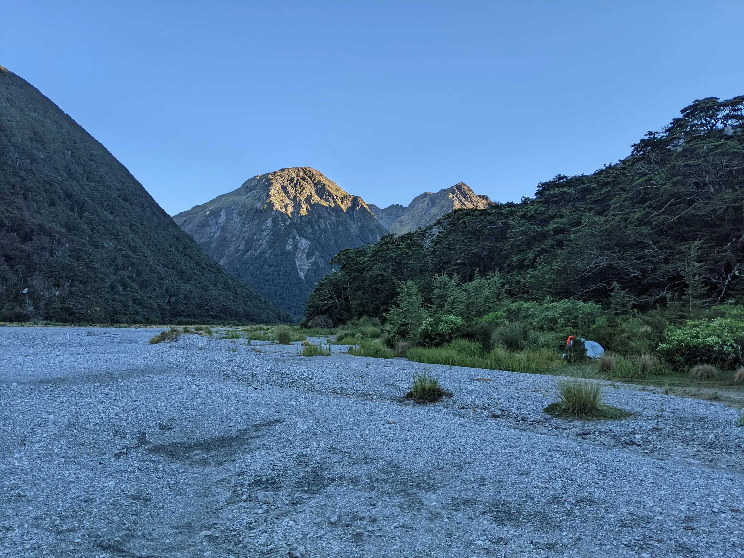 Camp, with Pt. 1546 looming in the distance. Not pictured: the friendly hoard of sandflies following me around.