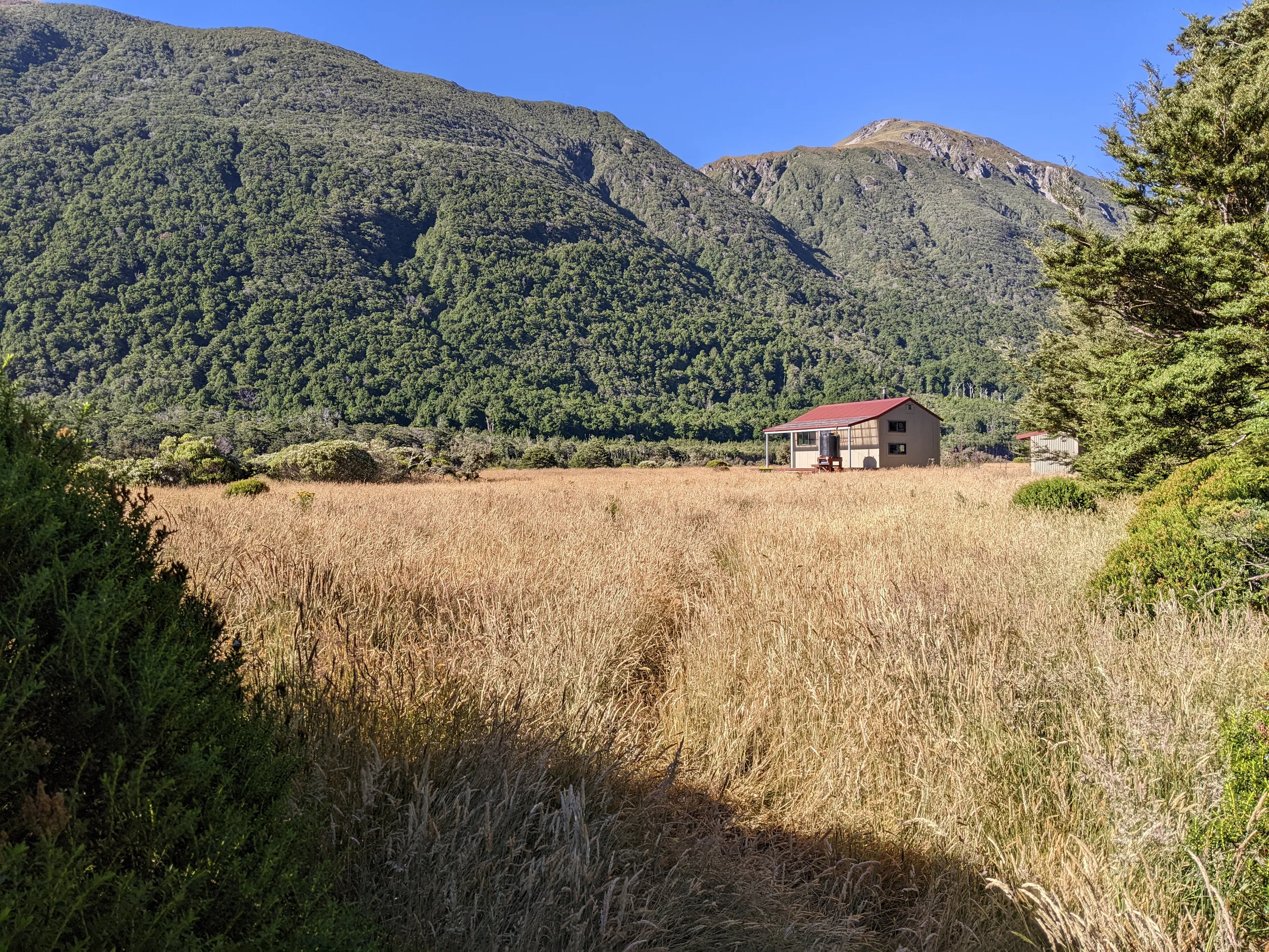 Poulter Hut catching the morning rays