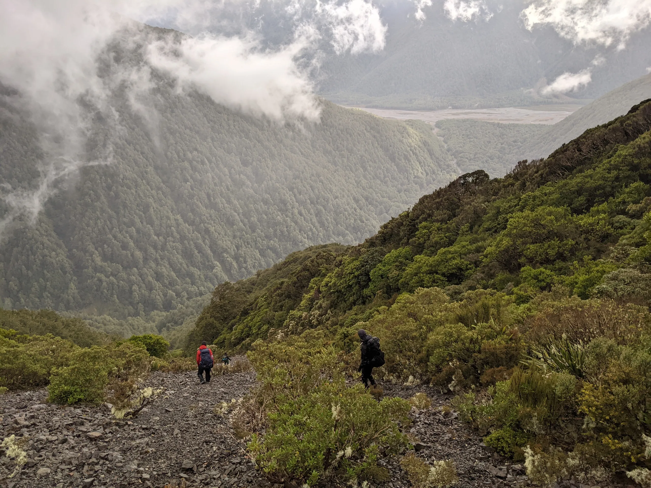 Dramatic backdrop to one of the sections of scree. It's not captured well here but the sodden beech forest reflected the clouds, taking on a shimmering silver sheen.