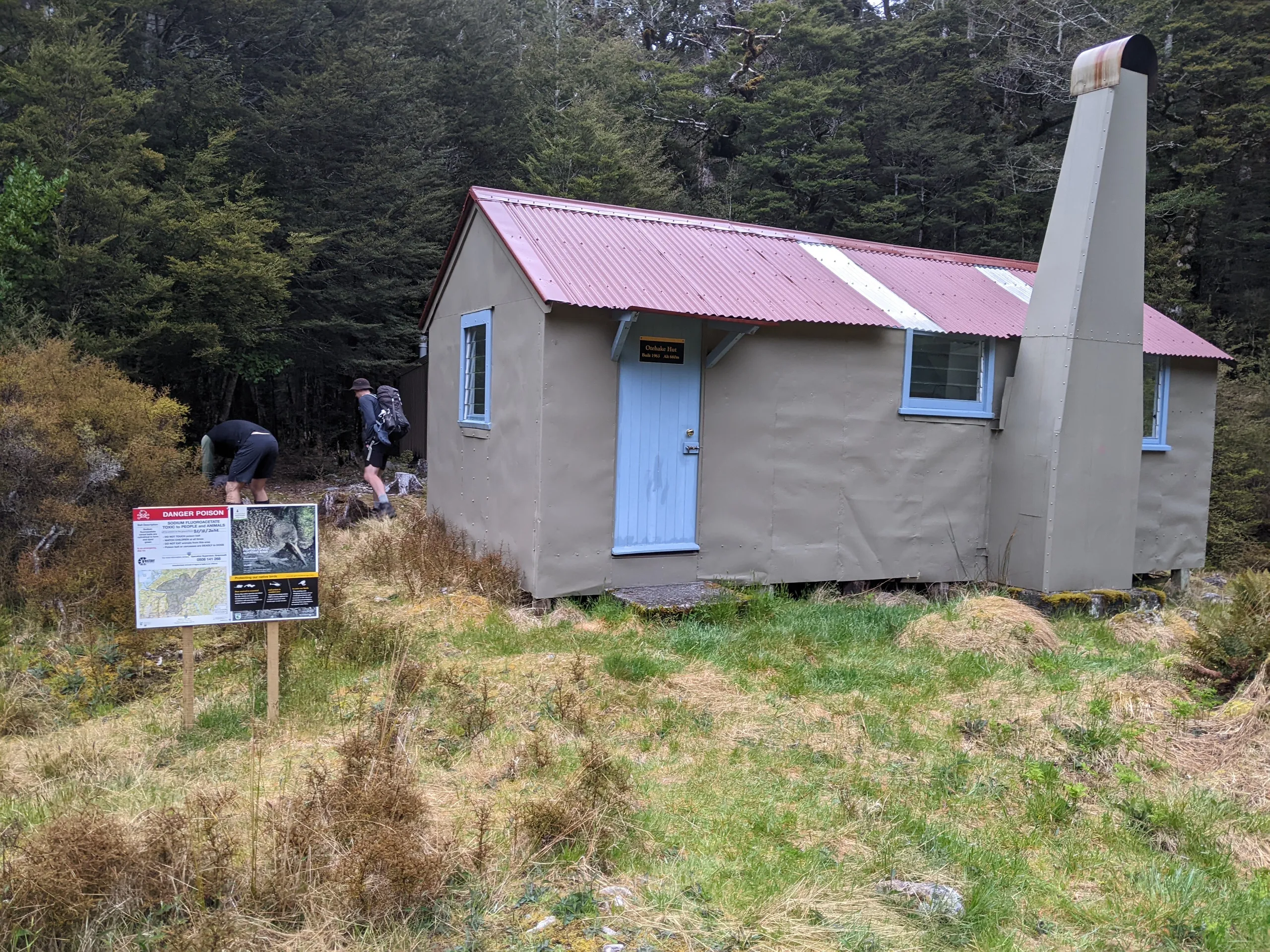 Getting ready to leave Otehake Hut. The hut is fairly standard and only receives a handful of parties each year. The group before us had been there about a month prior.