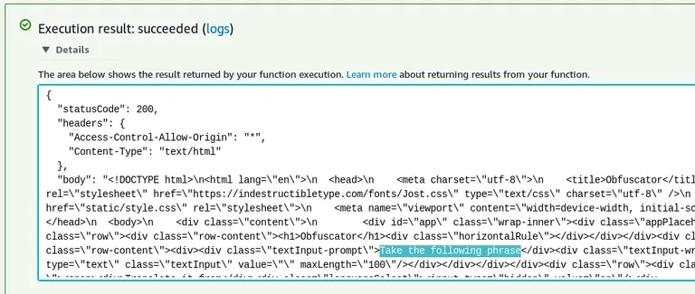 Lambda console execution