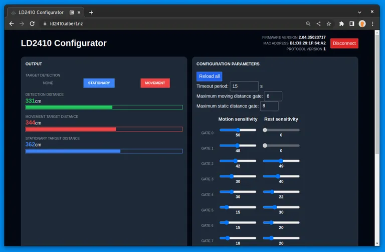 Screenshot of LD2410 Configurator